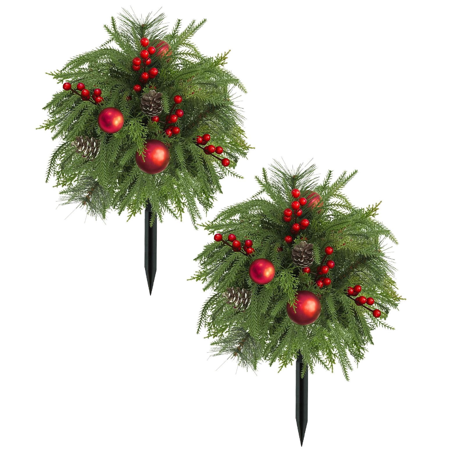 Fake Ruby Large Norfolk Pine Greenery with Red Berries,Artificial Flowers for Outdoor ...