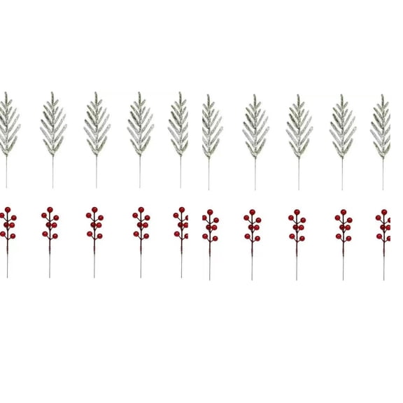 Norfolk Pine Stems Faux Berry Stems Artificial Greenery Stems Christmas Picks Christmas Tree Decorations for Holiday Home Arrangement Craft Projects