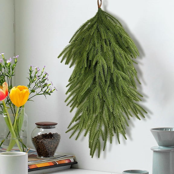 Norfolk Pine Wall Hanging, Faux Pine Needle Decor Artificial Greenery Wall Mount, Christmas Pine Branch Swag for Holiday Photo Backdrop Hotel Lobby Mantel and Indoor Outdoor Decoration