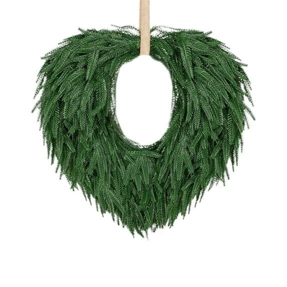 Norfolk Pine Wreath for Front Door, Artificial Christmas Wreaths Heart-Shaped, Real Touch Faux Pine Needles Green Wreath for Walls Windows Porches Indoor Outdoor Home Decor