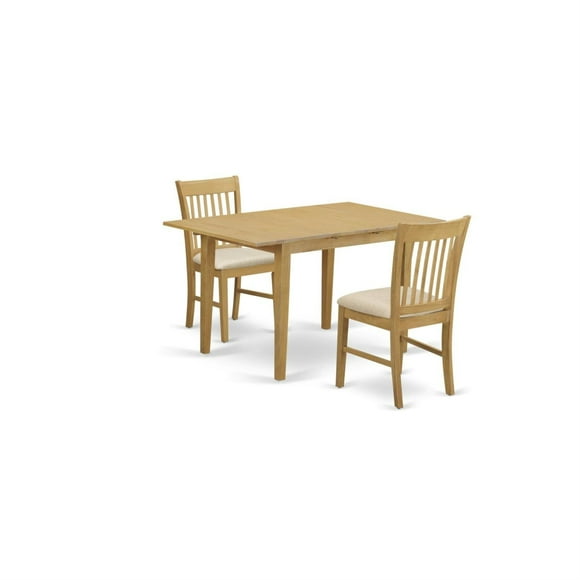 Norfolk Small Kitchen Table Set - Luxury & Comfort, Butterfly Leaf, Asian Real Wood, Oak Finish, Wood/Upholstered Seats.