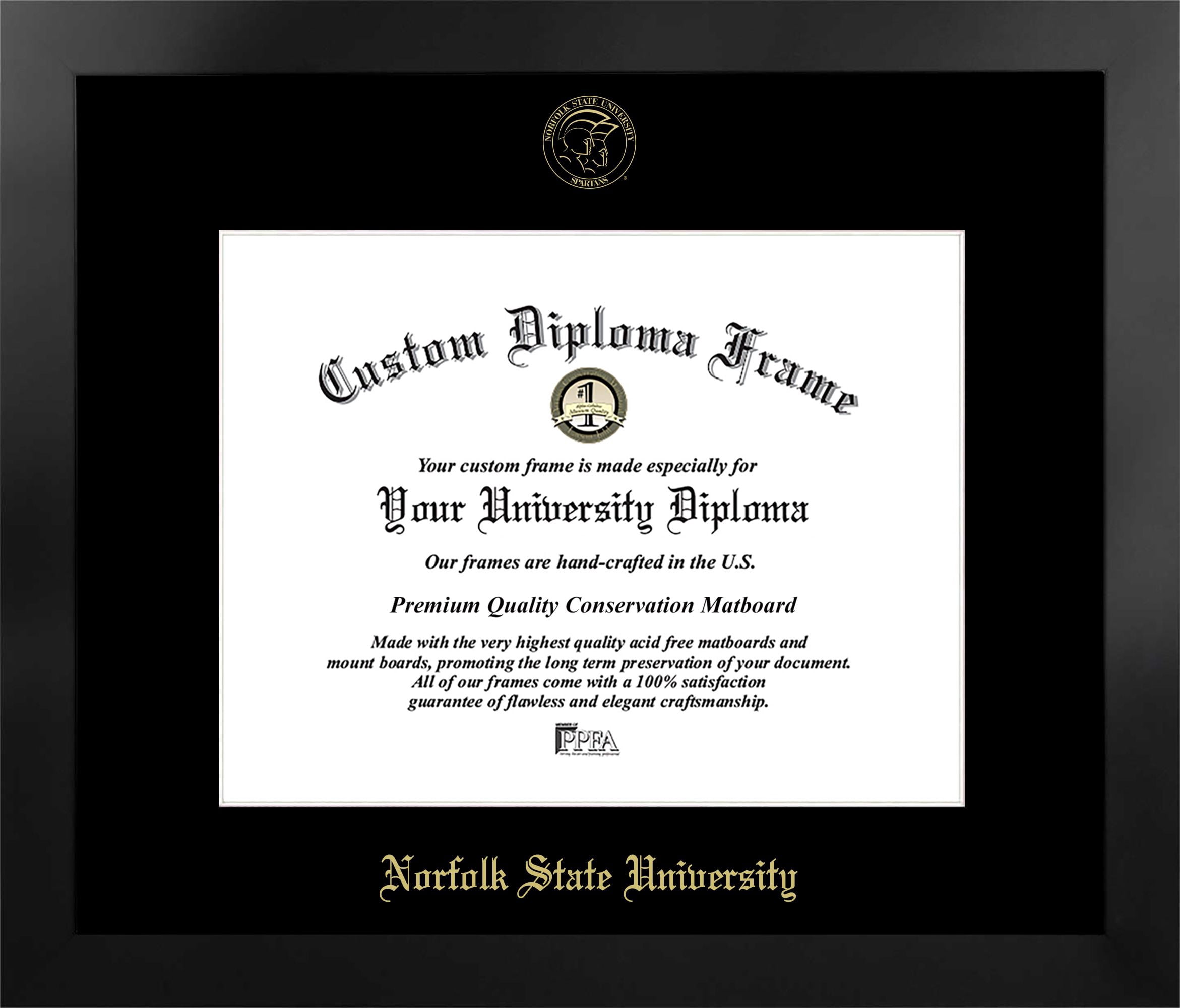 Norfolk State 14w x 11h Manhattan Black Single Mat Gold Embossed Diploma Frame with Bonus Campus Images Lithograph (value savings at $59)