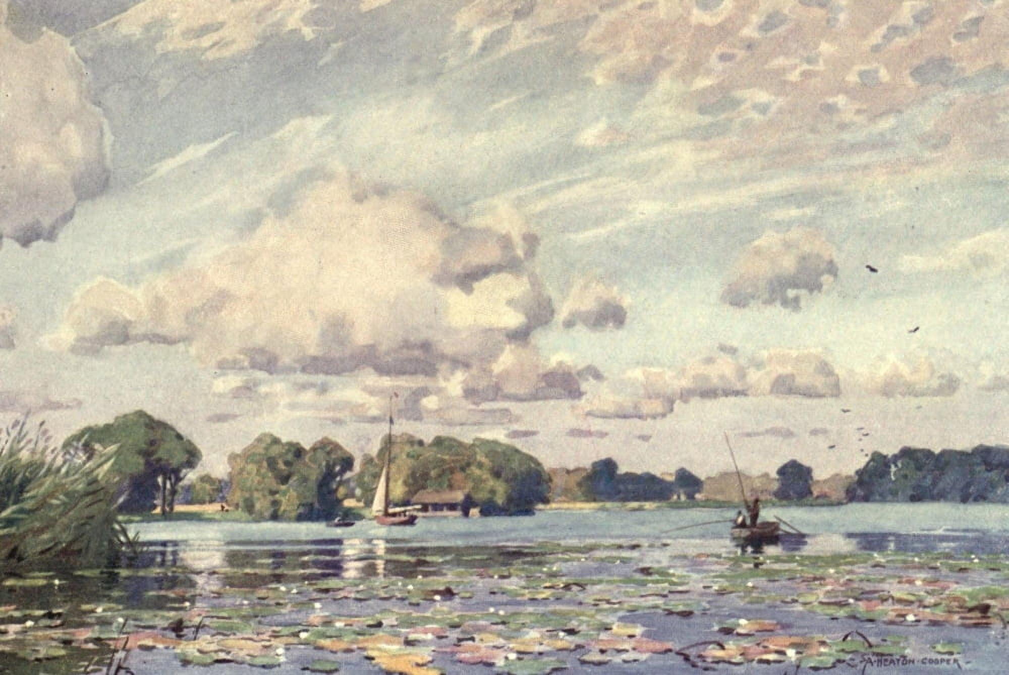Norfolk & Suffolk 1921 Barton Broad Norfolk Canvas Art - Alfred Heaton Cooper (18 x 24)