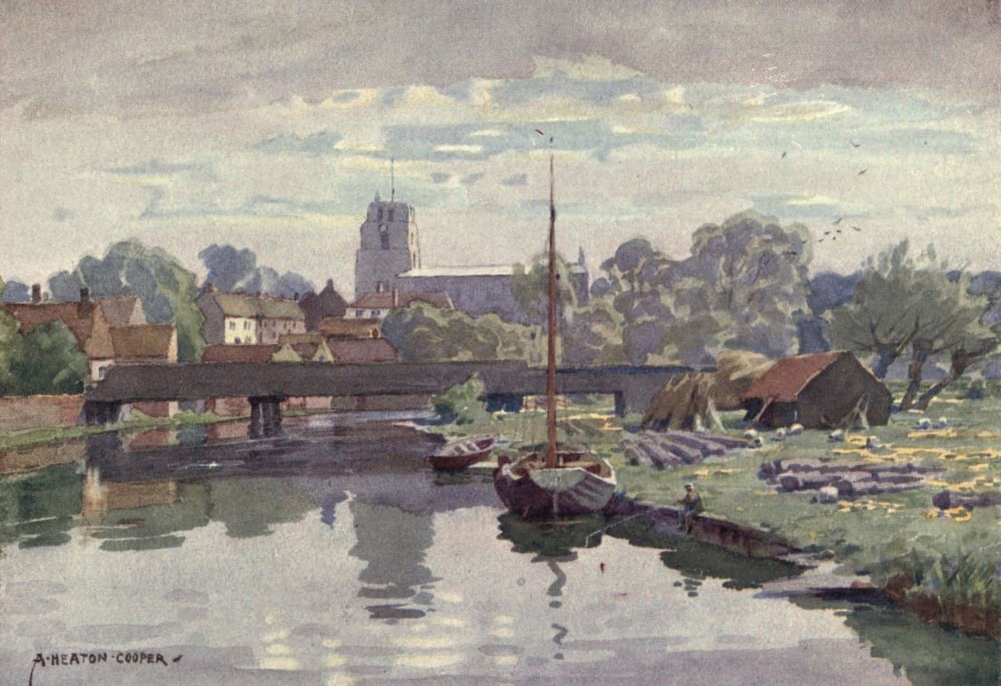 Norfolk & Suffolk 1921 Beccles on the Waveney Canvas Art - Alfred Heaton Cooper (18 x 24)