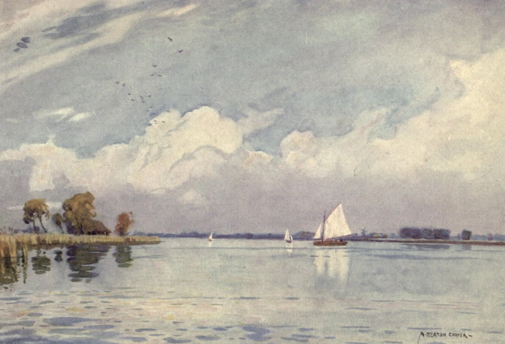 Norfolk & Suffolk 1921 Hickling Broad Norfolk Canvas Art - Alfred Heaton Cooper (24 x 36)