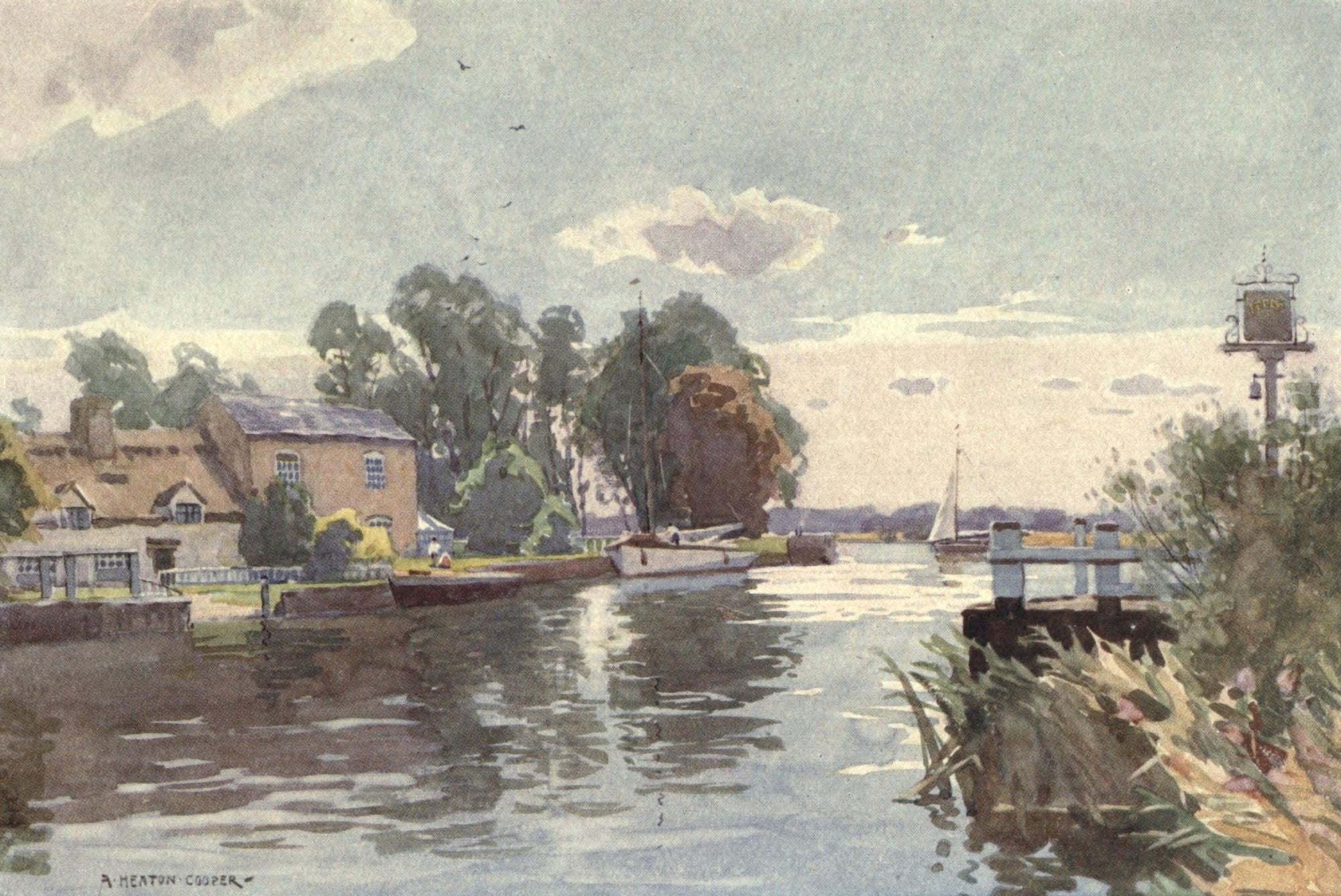 Norfolk & Suffolk 1921 Horning Ferry on the Bure Canvas Art - Alfred Heaton Cooper (24 x 36)