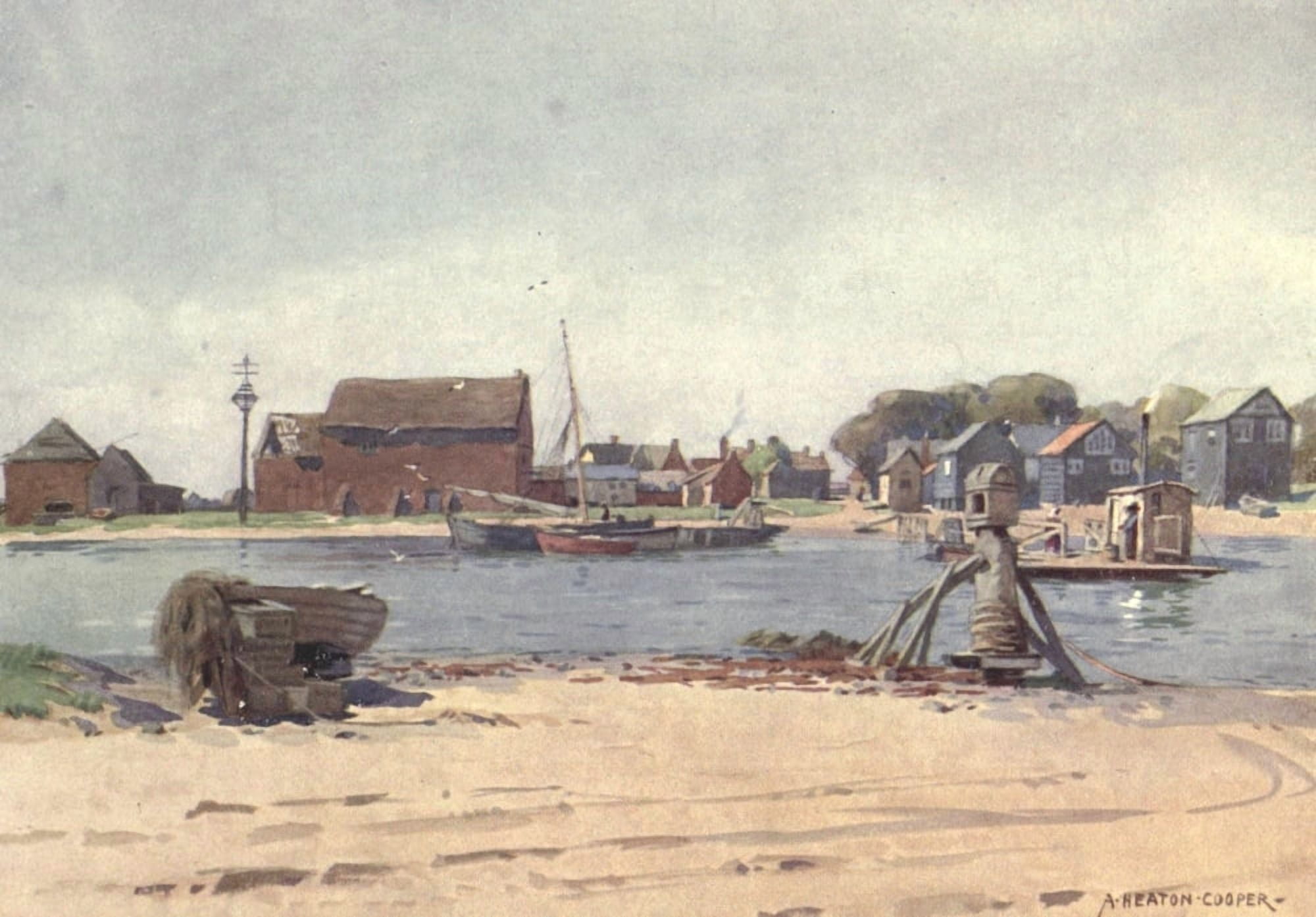Norfolk & Suffolk 1921 Walberswick Ferry Canvas Art - Alfred Heaton Cooper (24 x 36)