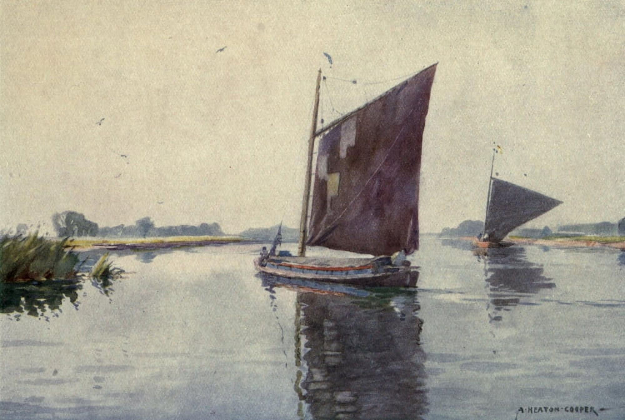 Norfolk & Suffolk 1921 Wherries on the Waveney Canvas Art - Alfred Heaton Cooper (18 x 24)
