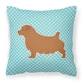 thumbnail image 1 of Norfolk Terrier Checkerboard Blue Fabric Decorative Pillow, 1 of 4
