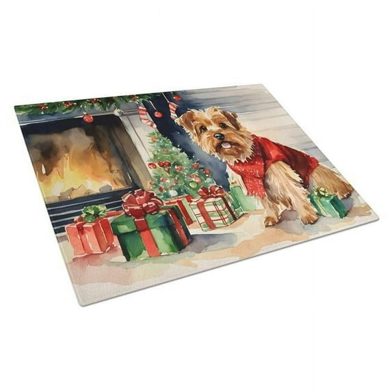Norfolk Terrier Cozy Christmas Glass Cutting Board Large 12 in x 15 in