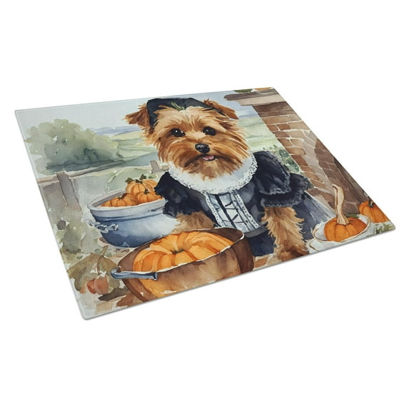 Norfolk Terrier Fall Kitchen Pumpkins Glass Cutting Board Large 12 in x 15 in