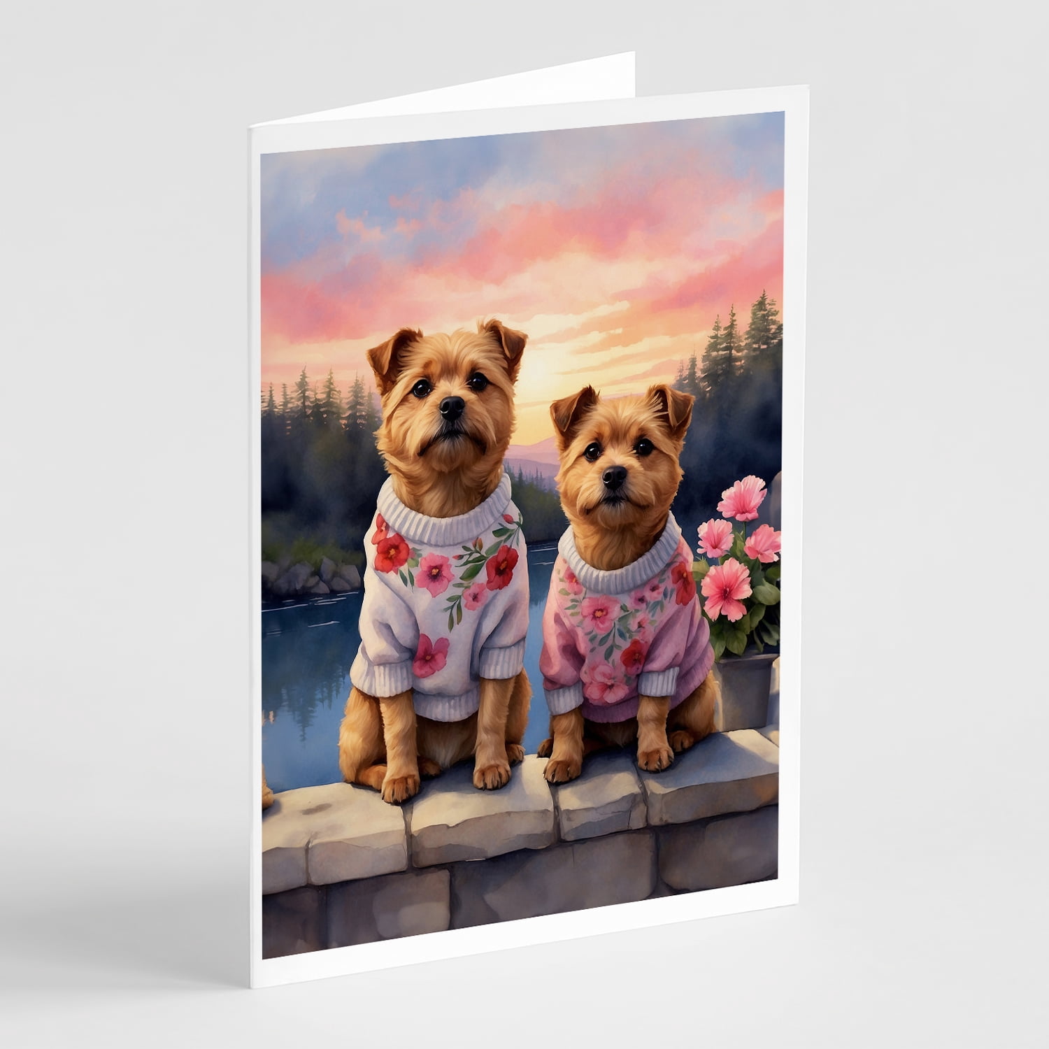 Norfolk Terrier Two Hearts Greeting Cards Pack of 8 7 in x 5 in