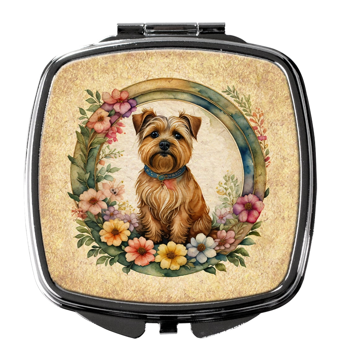 Norfolk Terrier and Flowers Compact Mirror 2.75 in x 3 in