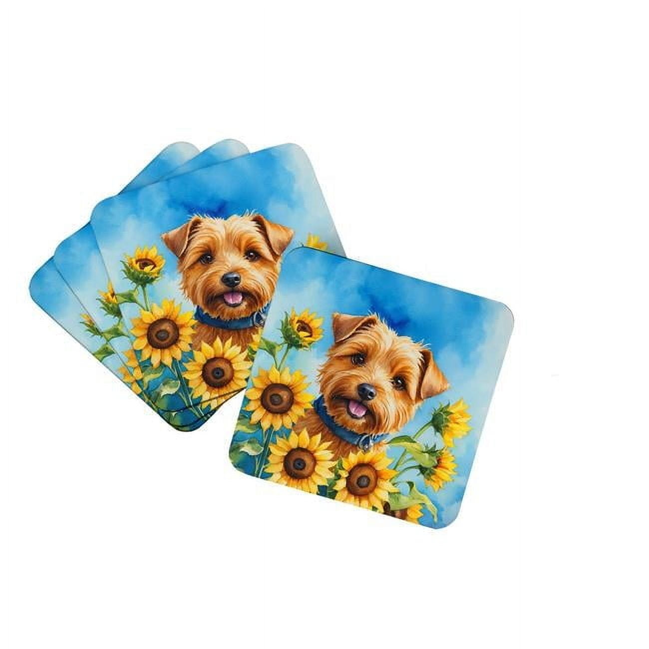 Norfolk Terrier in Sunflowers Foam Coasters 3.5 in x 3.5 in