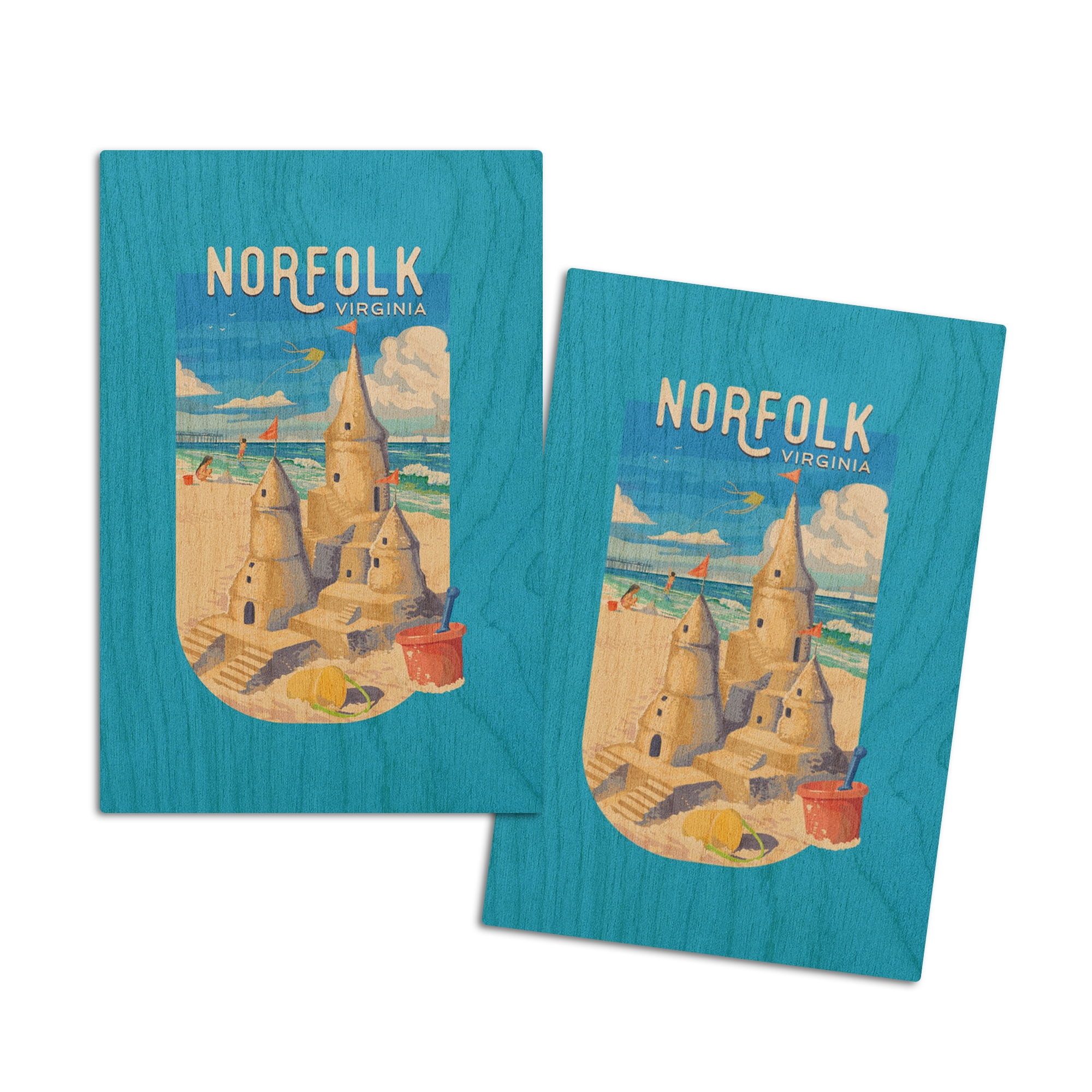 Norfolk, Virginia, Painterly, Sand Castle, Contour (4x6 Birch Wood
