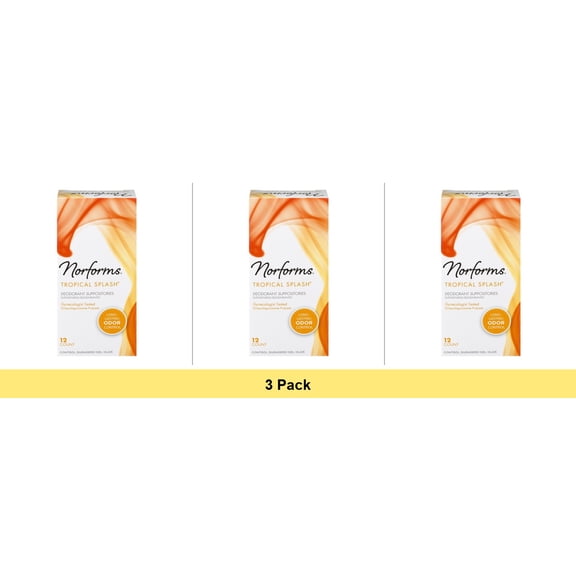 Norforms Deodorant Suppositories, Tropical Splash, 12 Ct - 3 Pack Bundle