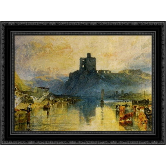 Norham Castle, on the River Tweed 24x19 Black Ornate Wood Framed Canvas Art by Turner, Joseph Mallord William