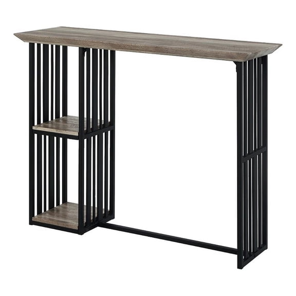 Benjara Nori 47" Counter Height Table- 2 Shelves- Antique Oak Brown & Black