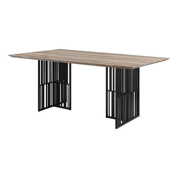 Benjara Nori 72" Dining Table- Distressed Brown Top- Black Metal Slatted Base