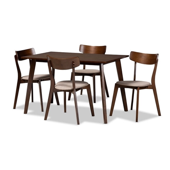 Nori Mid-Century Modern Transitional Light Beige Fabric Upholstered and Wood 5-Piece Dining Set