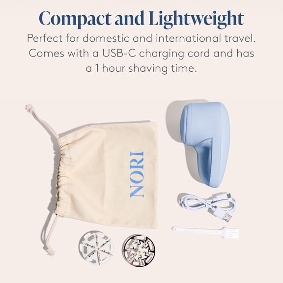 Nori Trim Fabric Shaver - Lint Remover for Clothes & Furniture Couch Pilling - Sweater Pill Remover - Clothes Shaver with 6 Precision Blades - Wireless and Rechargeable - Blue