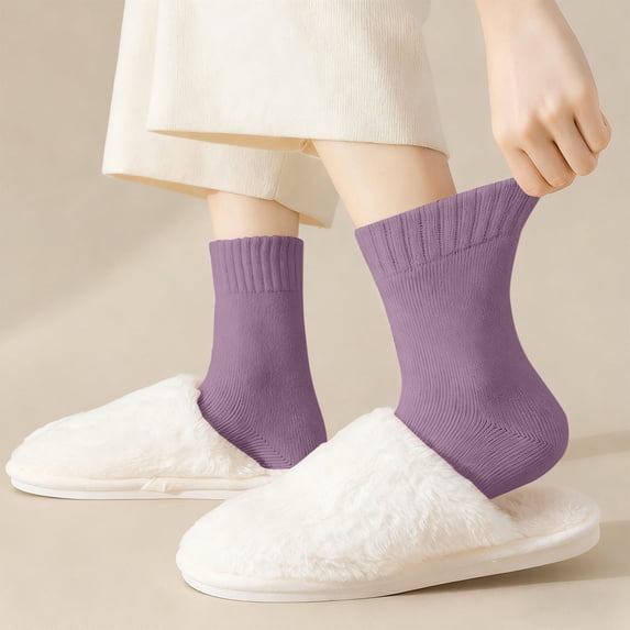 Noric 3 Pairs Women's Fleece Lined Crew Socks Thermal Warm Cozy Sleeping Thick Elastic Casual Autumn Winter Mid Calf Socks