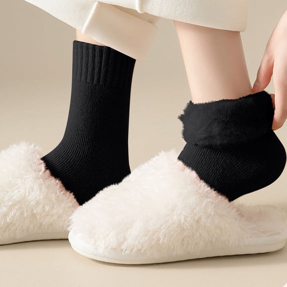 Noric 3 Pairs Women's Fleece Lined Crew Socks Thermal Warm Cozy Sleeping Thick Elastic Casual Autumn Winter Mid Calf Socks