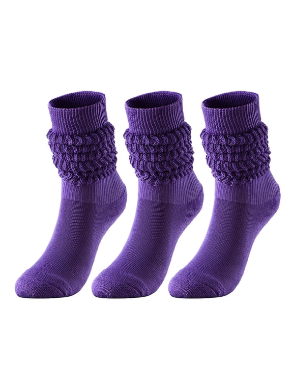 3 Pairs Women's Slouch Cuff Crew Socks Soft Stretchy Textured Mid Calf Socks, Casual Loose Stackable Breathable Knitted Socks