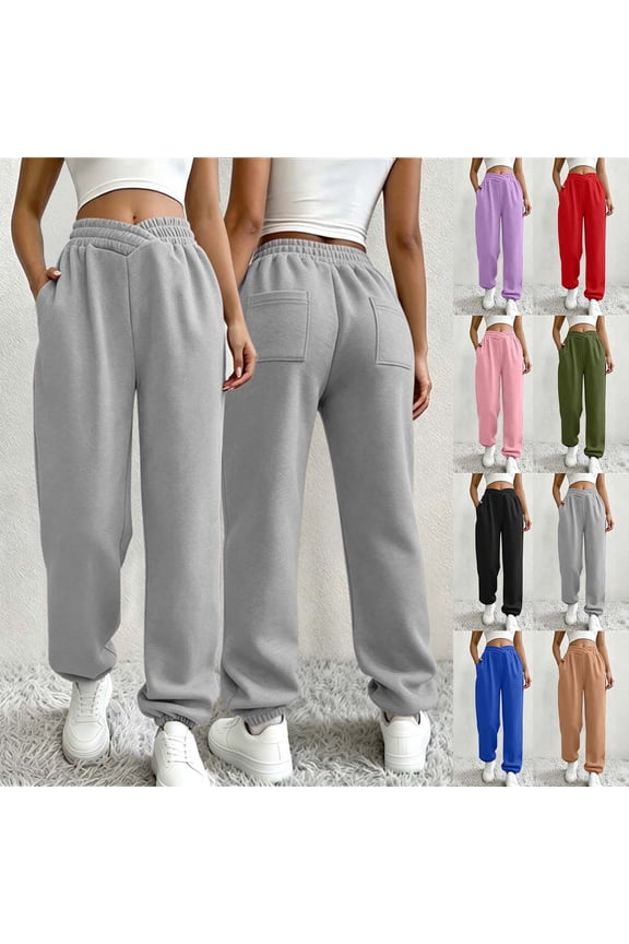 Jogger Sweatpants for Women Cross Wrap Elastic Drawstring Waist Cuffed Ankle Trousers with Pockets Soft Relaxed Loungewear