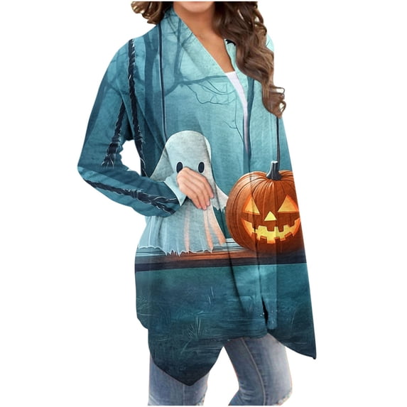 Noric Lightweight Cardigan for Women Halloween Print Plus Size Open‑Front Long Sleeve Casual Fall Holiday Party Daily Layering Cardigan