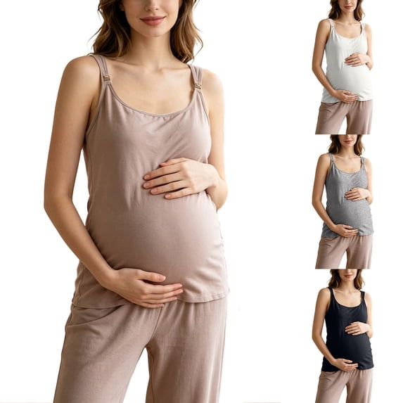 Noric Maternity Modal Tank Tops Adjustable Strap Nursing Removable Pads Scoop Neck Breastfeeding Camisoles Stretch Loose Fit for Pregnancy