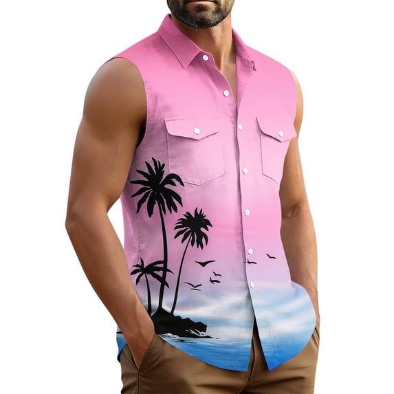 Noric Men's Sleeveless Hawaiian Shirt Print Button Up Tank Tops Loose Fit Beach Vest for Summer Holiday