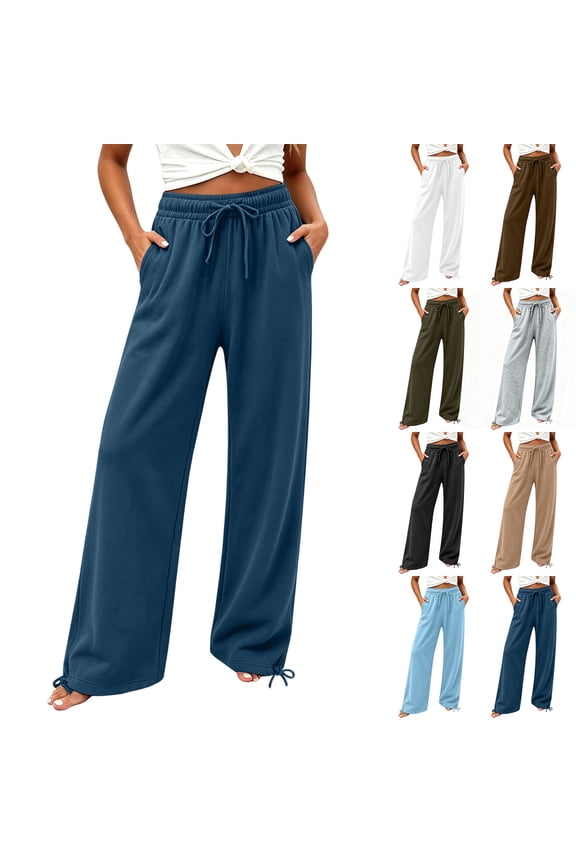 Wide Leg Joggers for Women Drawstring Elastic High Waist Loose Fit Casual Lightweight Sweatpants with Pockets for Loungewear Walking Workout