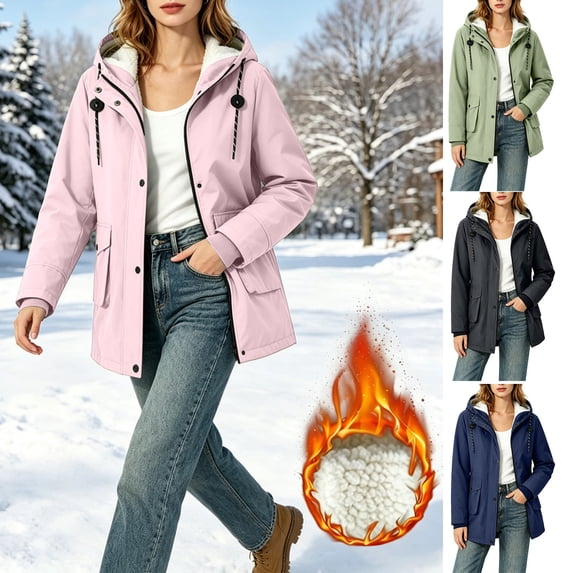 Noric Women Hooded Winter Parka Coat Mid Length Long Sleeve Jacket Windproof with Pockets Casual Outdoor Outerwear