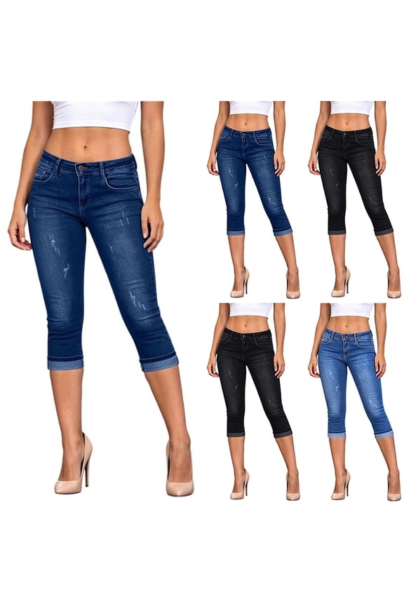 Women Mid Rise Capri Pants with Cuffed Hem Stretch Slim Fit Fashion Daily Casual Outdoor Trousers