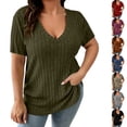 thumbnail image 1 of Noric Women Plus Size Ribbed T-Shirt V Neck Short Sleeve Fitted Pullover Tee Stretchy Soft Casual Summer Basic Top, 1 of 7