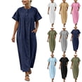 thumbnail image 1 of Noric Women Short Sleeve Maxi Dresses Casual Crew Neck Button Down Front with Pockets Loose Fit Long Dresses, 1 of 8
