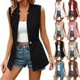 thumbnail image 1 of Noric Women Sleeveless Notch Lapel Long Waistcoat Single Button Gathered Waist Suit Vest Relaxed Fit Pocket Office Casual Layering Outerwear, 1 of 9