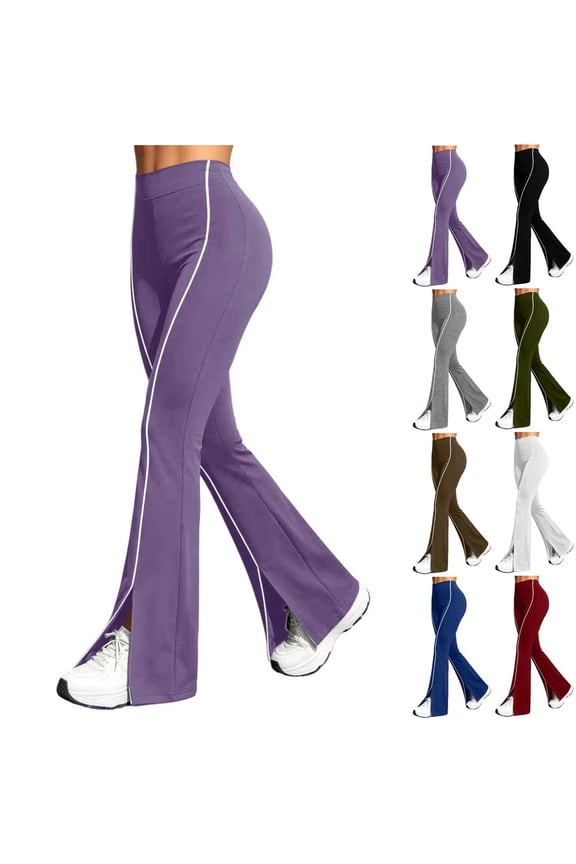 Women Stripe Split Flare Yoga Pants High Waist Stretch Bootcut Slim Fit Casual Workout Jogging Daily Trousers