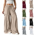 thumbnail image 1 of Noric Women Textured Wrinkle Wide Leg Cargo Pants Loose Casual Drawstring Elastic High Waist with Pockets Flowy Palazzo Pants, 1 of 9