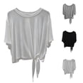 thumbnail image 1 of Noric Women Tie Front Modal T-Shirt Crew Neck Knotted Loose Fit Short Sleeve Casual Lightweight Flowy Tops, 1 of 6