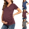 thumbnail image 1 of Noric Women V Neck Short Sleeve Maternity Nursing T-Shirt Side Ruched Slim Fit Pregnancy Soft Casual Pullover Top, 1 of 9