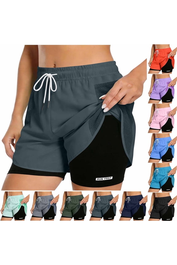 Women's 2 in 1 Athletic Shorts Loose Fit with Inner Compression Layer Mesh Pockets for Running Yoga Gym Workout Casual Summer