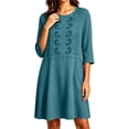 thumbnail image 1 of Noric Women's 3/4 Sleeve Mini Dresses Embroidered Loose Fit Summer Casual with Pockets Solid Color Shift Dress, 1 of 6