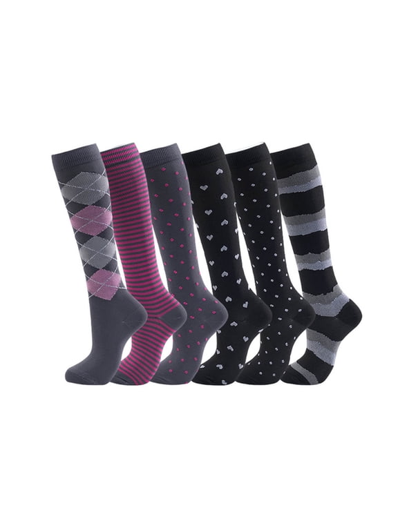Women's 6 Pairs Knee High Socks Breathable Moisture Wicking Long Socks Elastic Ribbed Compression Casual Comfort Stretchy Socks