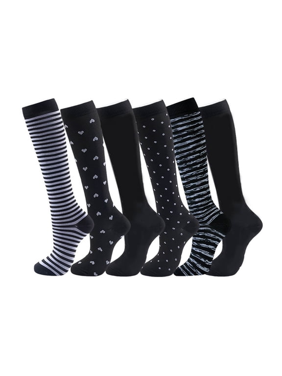 Women's 6 Pairs Knee High Socks Breathable Moisture Wicking Long Socks Elastic Ribbed Compression Casual Comfort Stretchy Socks