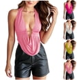 thumbnail image 1 of Noric Women's Backless Tank Topss Deep V Neck Halter Ruched Sleeveless Tops Trendy Spring Summer Casual Blouse, 1 of 8