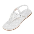thumbnail image 1 of Noric Women's Boho Sandals Flower Decorated Toe Post Flat Sandals Elastic Ankle Strap Summer Beach Casual Flip Flops, 1 of 8