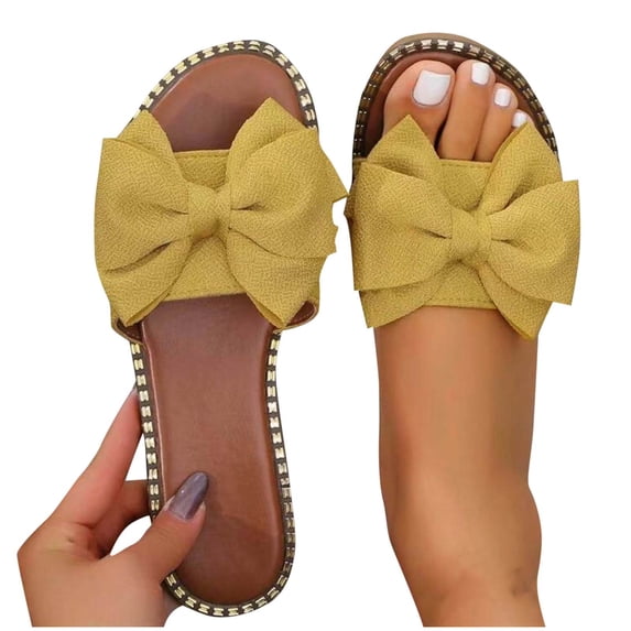 Noric Women's Bow Sandals Open Toe Slip On Slides Summer Beach Casual Flat Slippers Fashion Comfortable Vacation Shoes