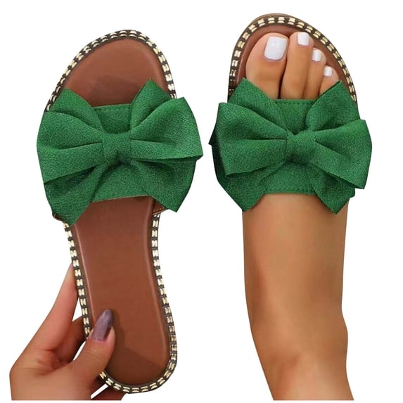 Noric Women's Bow Sandals Open Toe Slip On Slides Summer Beach Casual Flat Slippers Fashion Comfortable Vacation Shoes